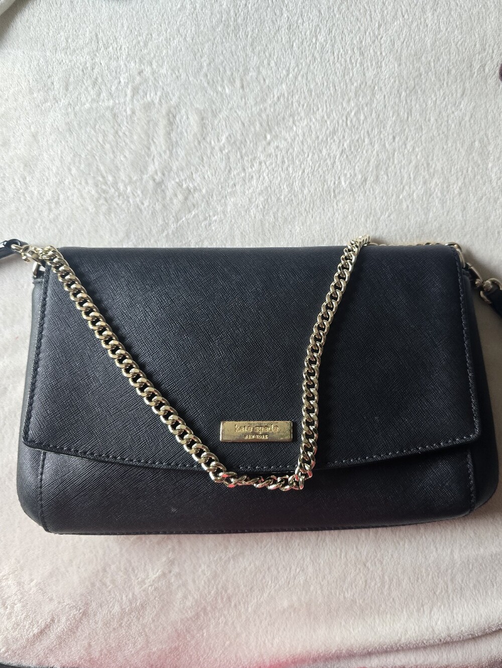 kate spade Black Leather Crossbody with Chain Accent